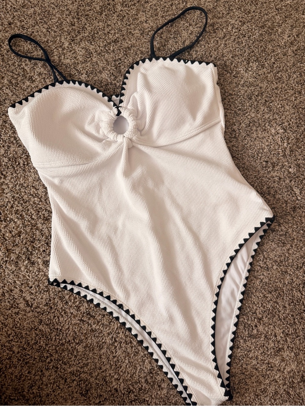 White One-Piece Swimsuit with Black Trim